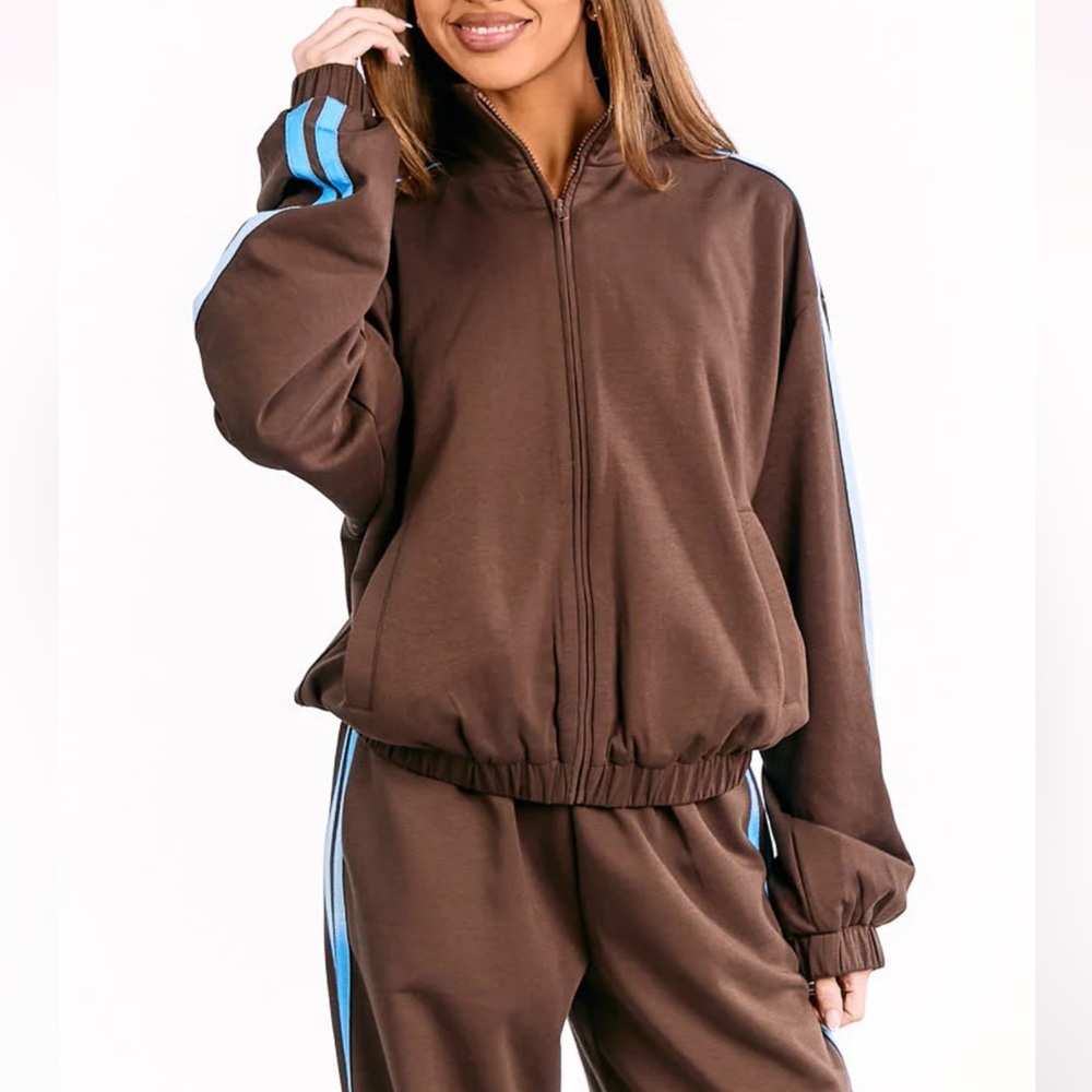 beginning boutique brown & blue striped track suit - Picture 7 of 12